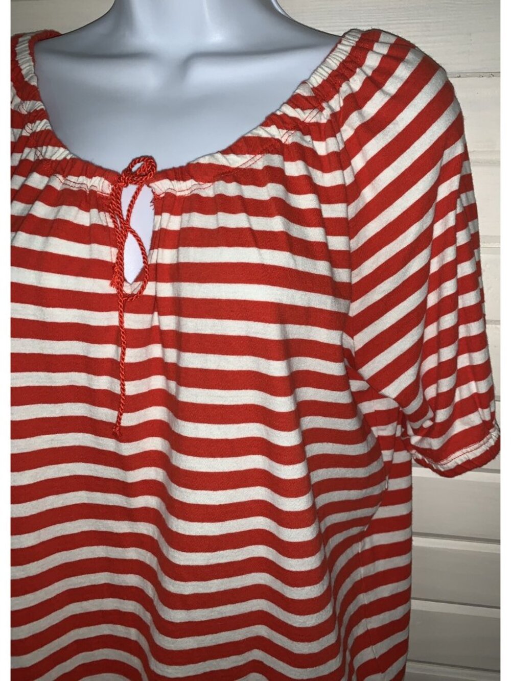 J. Crew Sz XS Red White Stripe Peasant Blouse Stripe Cotton Linen F3336 EUC